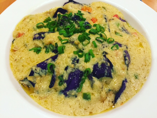 Jing Sha Qie Zi – boiled eggplant with salted egg yolks